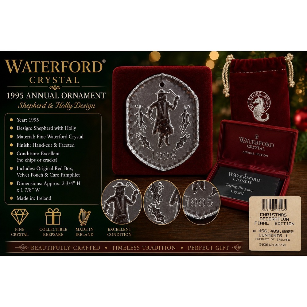Waterford Crystal 1995 12 Days of Christmas Ornament Nine Drummers Drumming Box‎